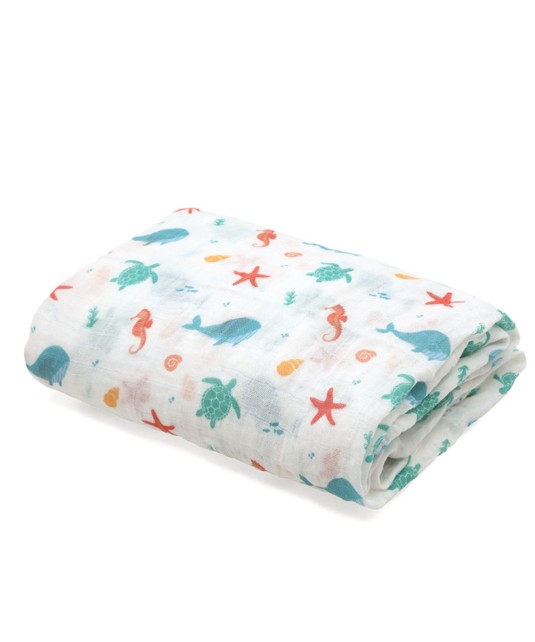 Muselina con estampado marino Kiokids 120x120cm