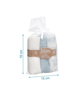 Set de 3 muselinas sky Kiokids 70x70cm para bebé en Silbetika