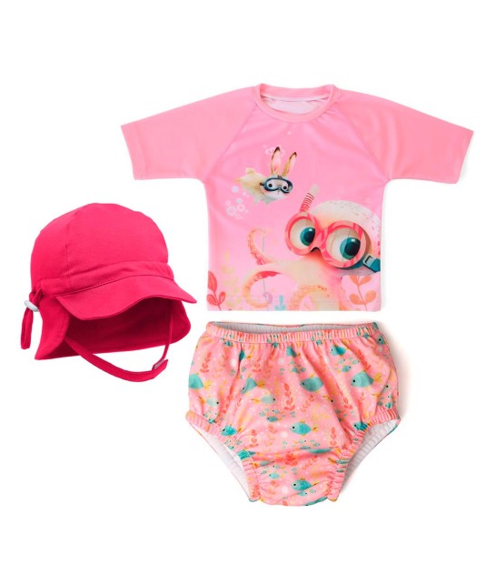 Pack Gorro, camiseta y bañador Ocean Kiokids