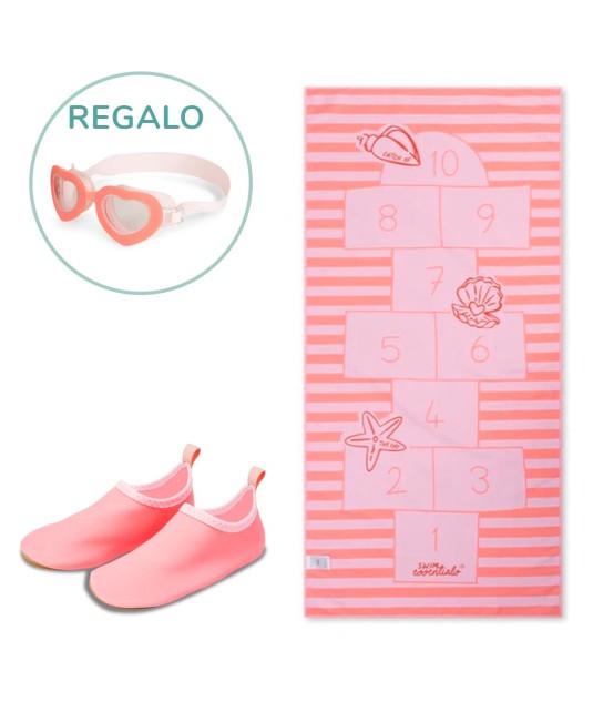 Pack toalla, escarpines y gafas de bucear