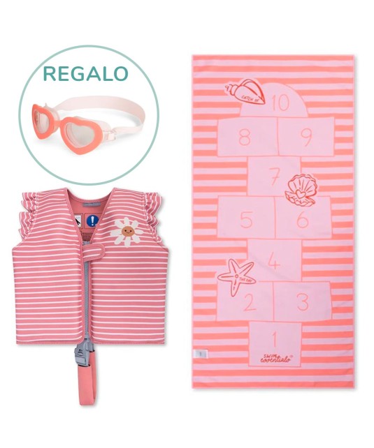 Pack chaleco, toalla y gafas de bucear